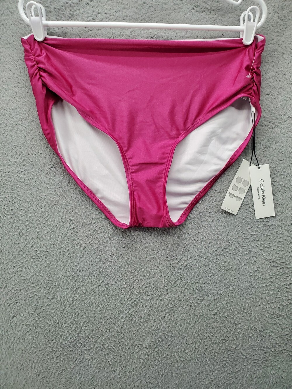 Calvin Klein High Waist Bikini Bottoms Womens XL Fuchsia Ruched Sides NWT